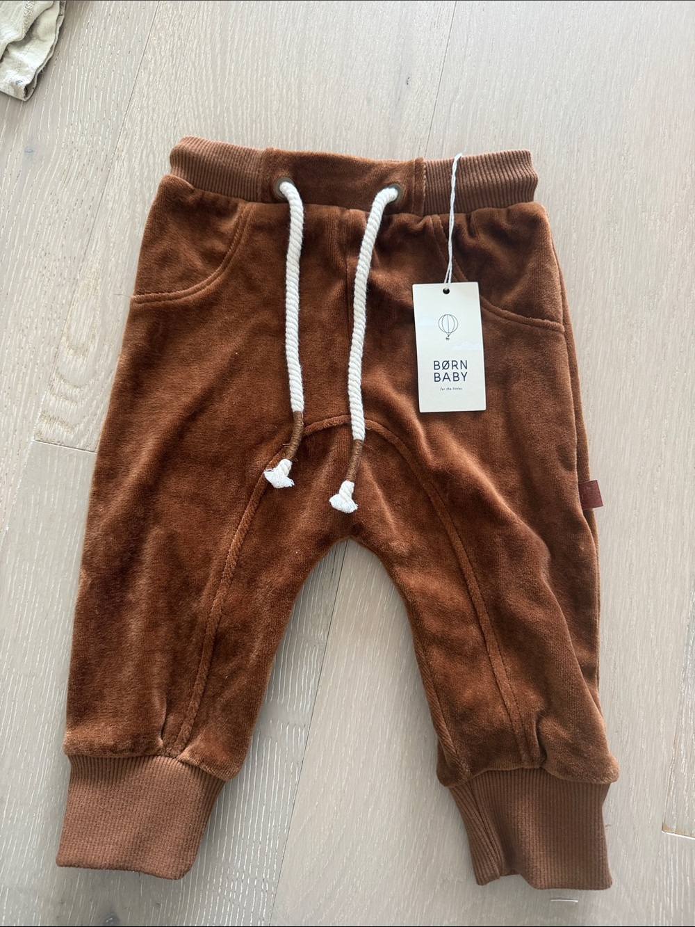 Brown Velour Kids Joggers with Drawstring
